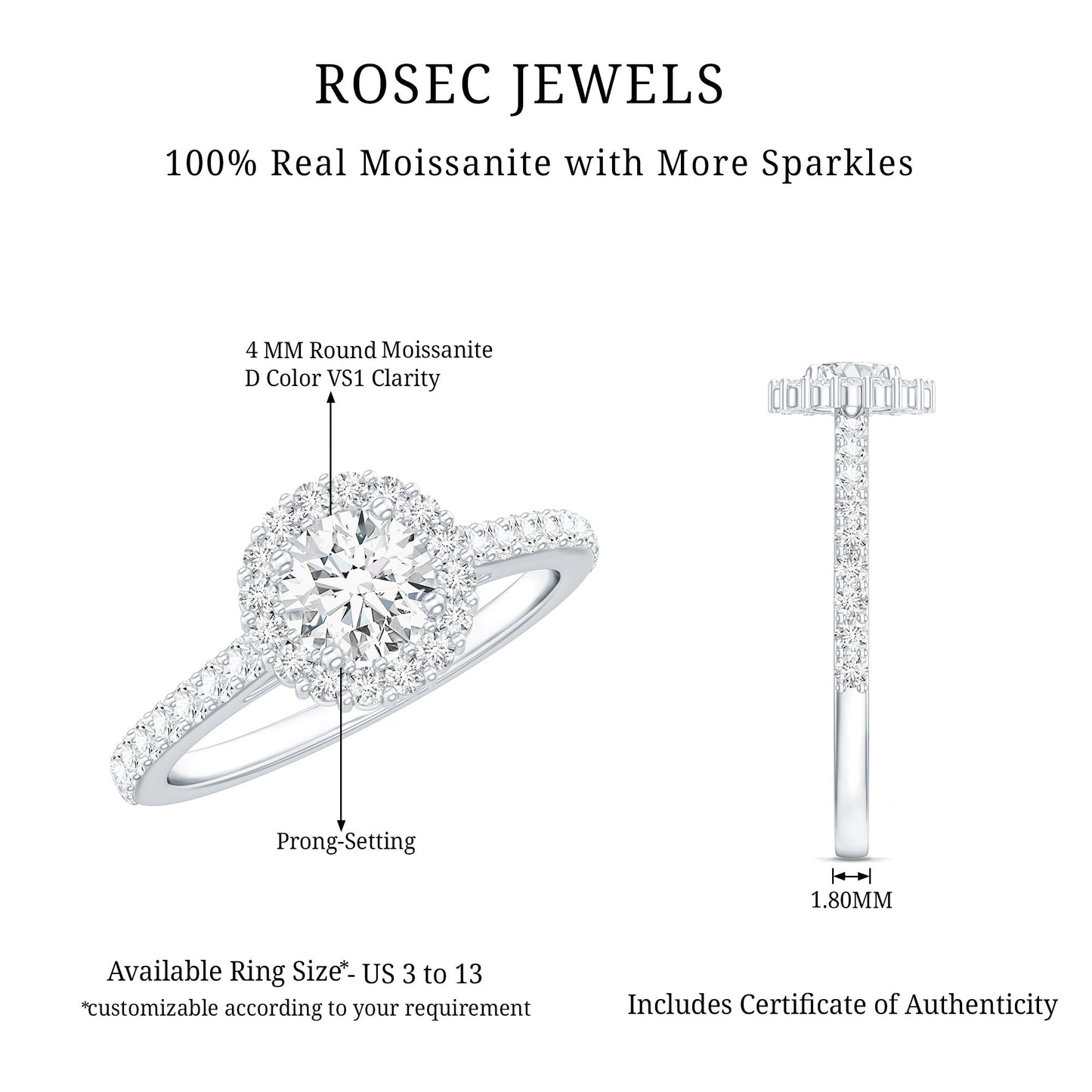 Classic Moissanite Halo Engagement Ring