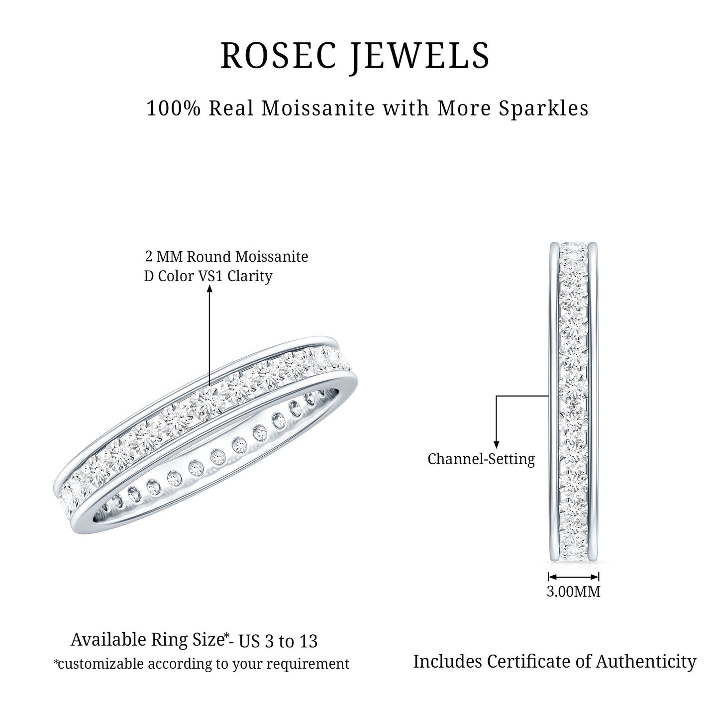 Channel Set Round Moissanite Full Eternity Band Ring