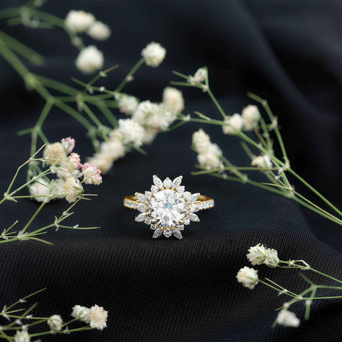 Certified Round Moissanite Halo Engagement Ring for Her