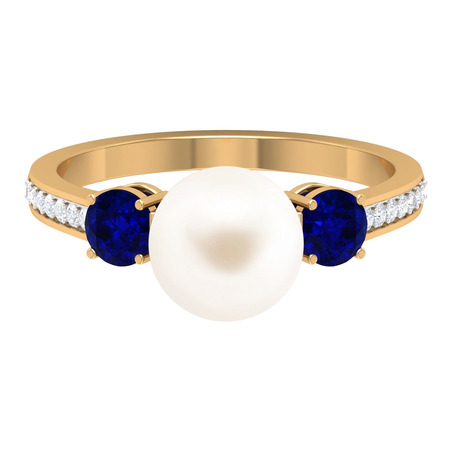 7.4 Carat White Pearl and Sapphire 3 Stone Engagement Ring with Diamond