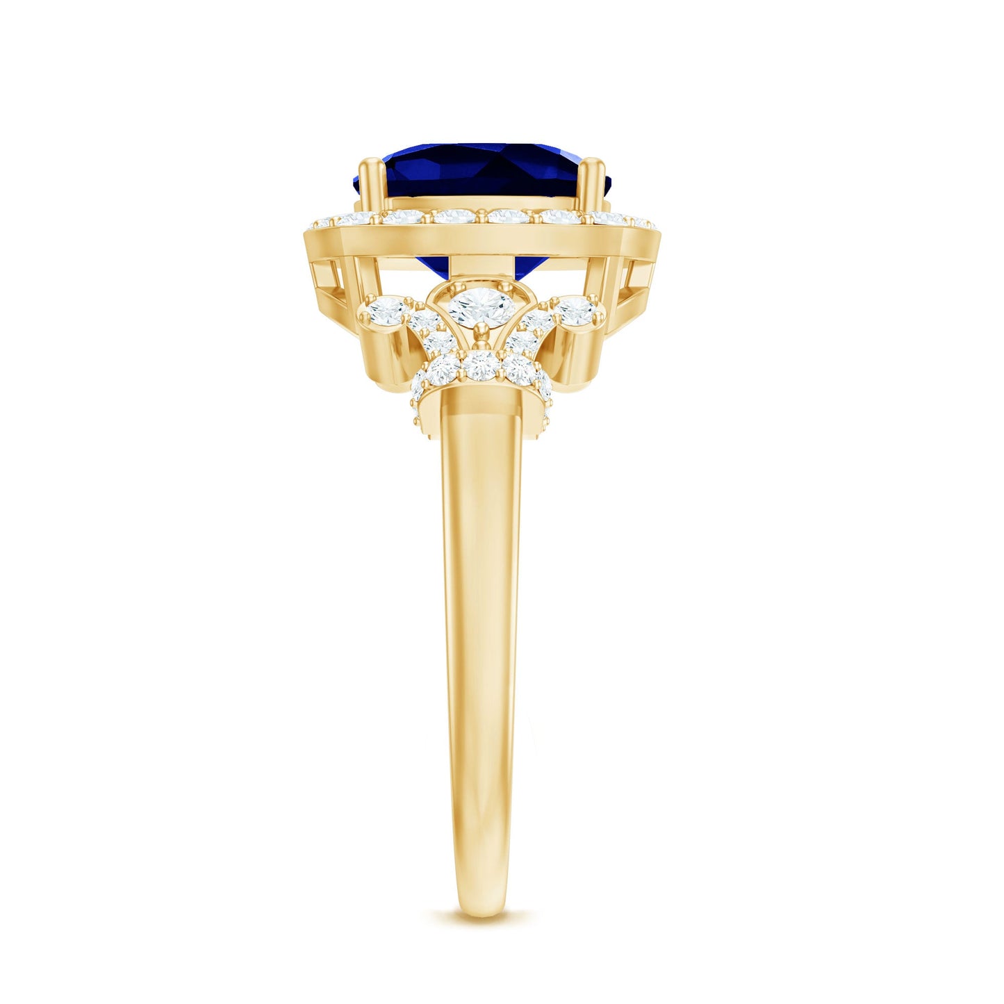 2.7 Carat Cushion Cut Created Blue Sapphire Engagement Ring with Diamond Accent