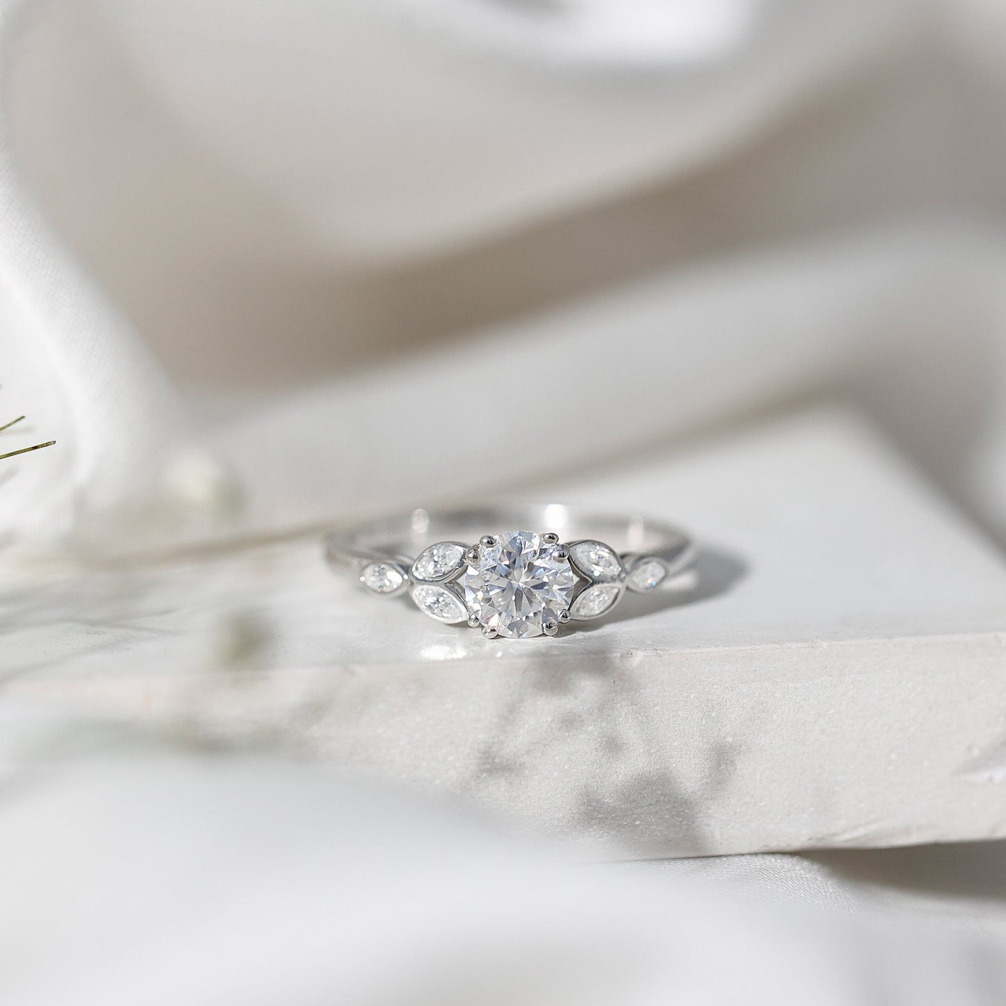Certified Moissanite Solitaire Engagement Ring with Trio