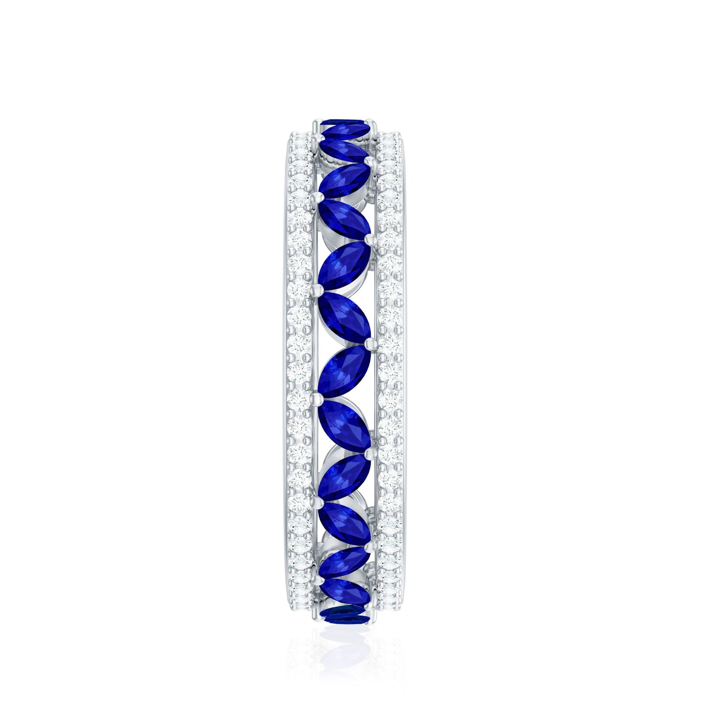 Marquise Lab Created Blue Sapphire and Diamond Wedding Band Ring