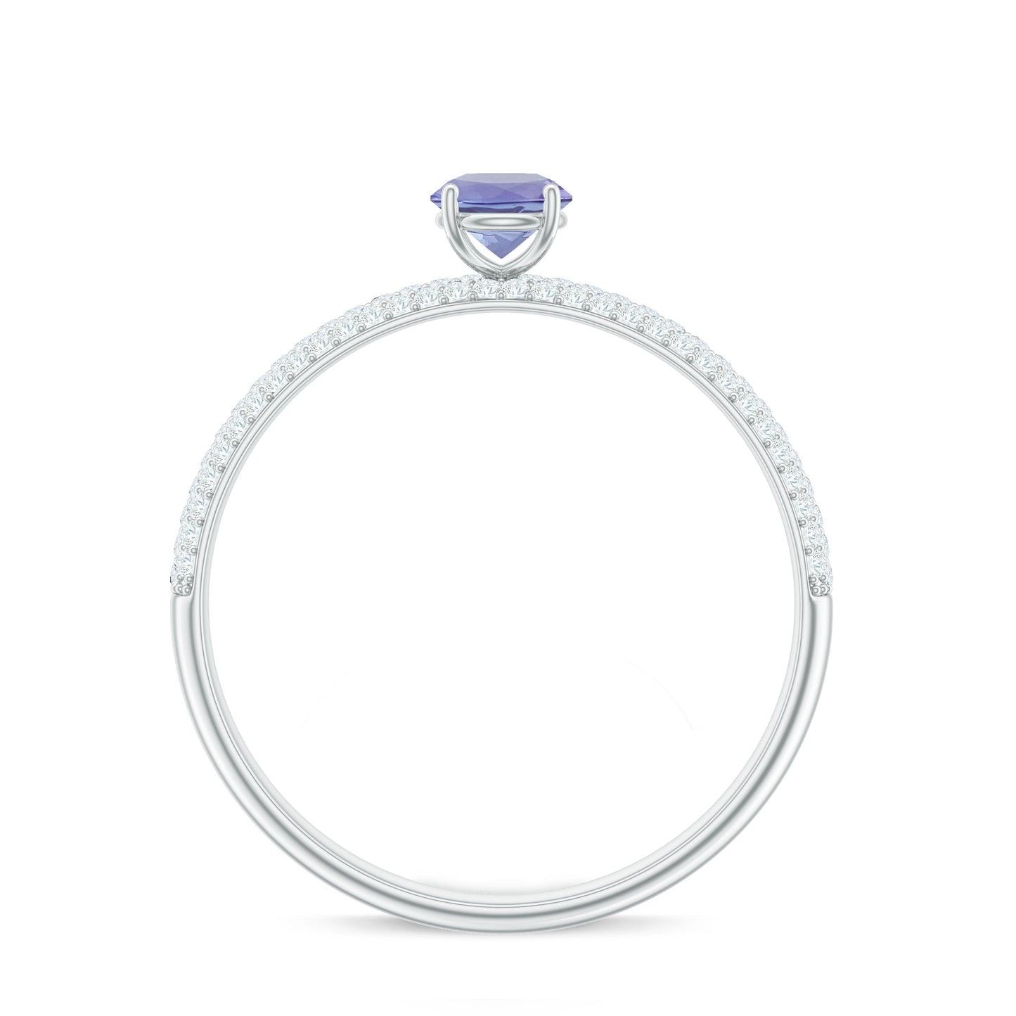 Natural Tanzanite Engagement Ring with Pave Diamond Side Stones