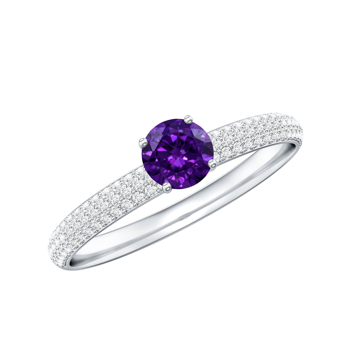 Natural Amethyst Engagement Ring with Diamond for Women