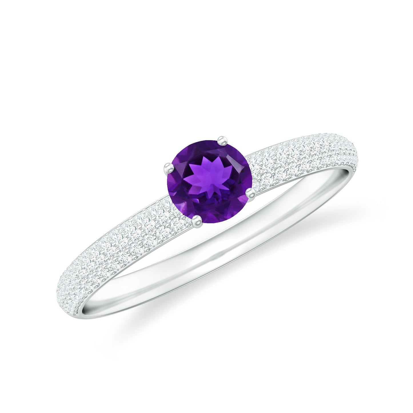 Natural Amethyst Engagement Ring with Diamond for Women