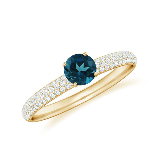 0.6 Carat London Blue Topaz Solitaire Promise Ring with Diamond