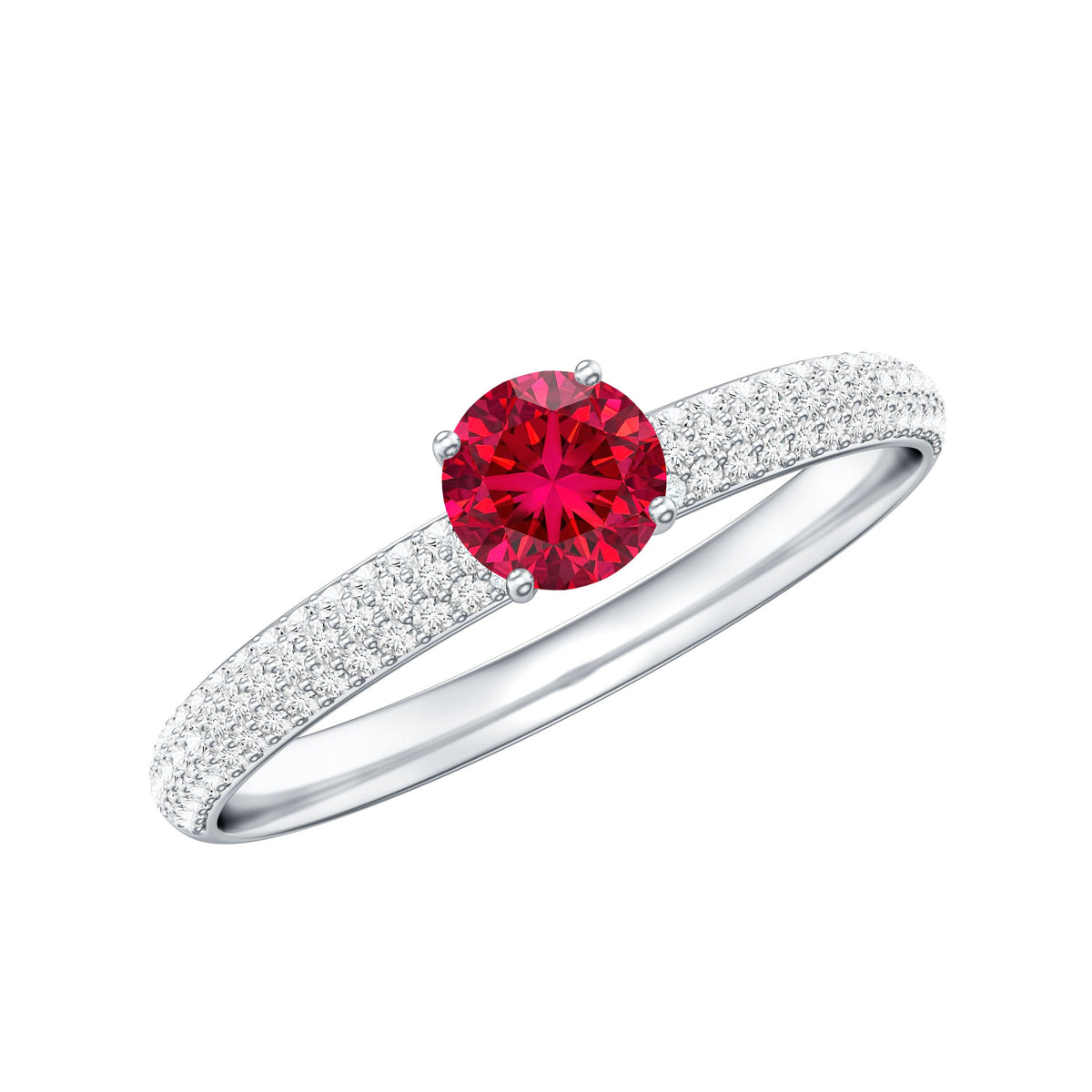 Lab Created Ruby Solitaire Ring with Moissanite Side Stones