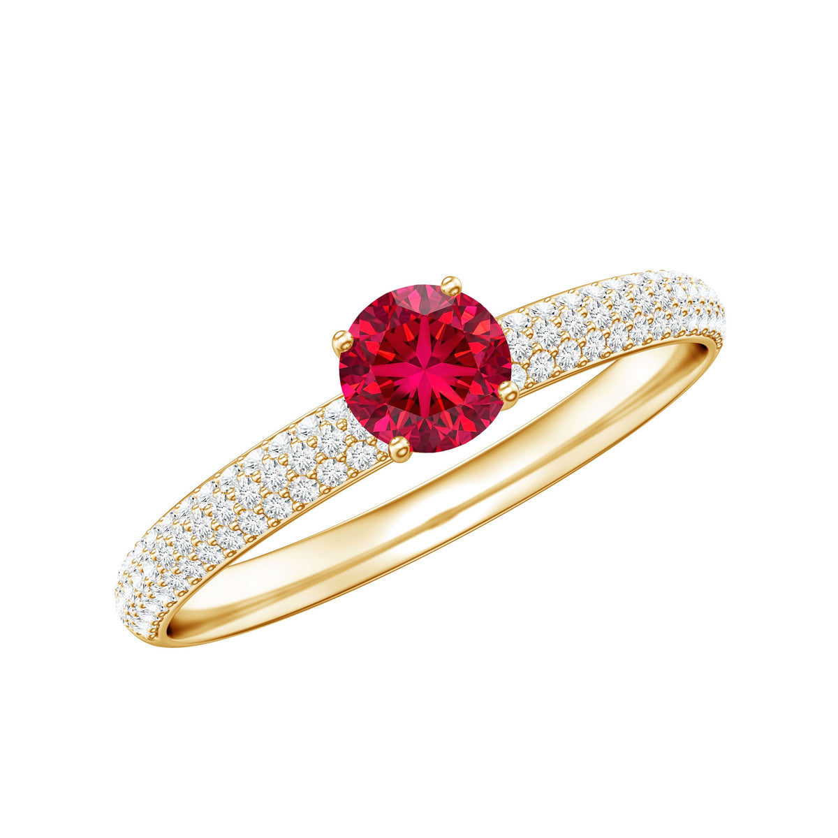 Lab Created Ruby Solitaire Ring with Moissanite Side Stones