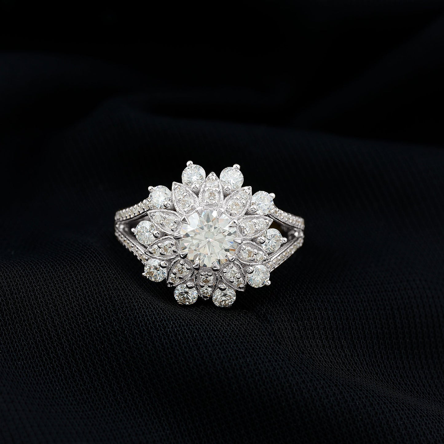 Certified Moissanite Statement Flower Engagement Ring
