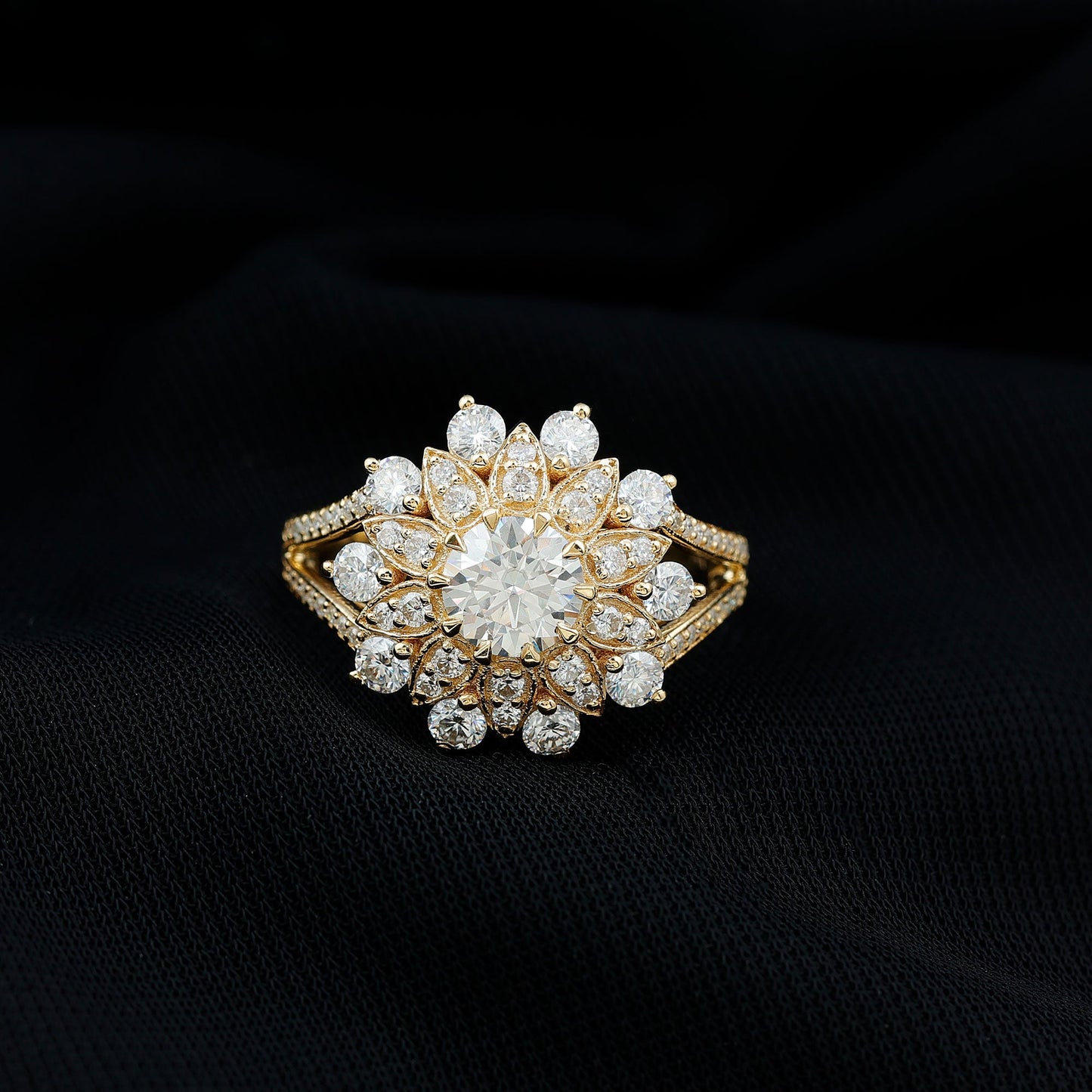 Certified Moissanite Statement Flower Engagement Ring