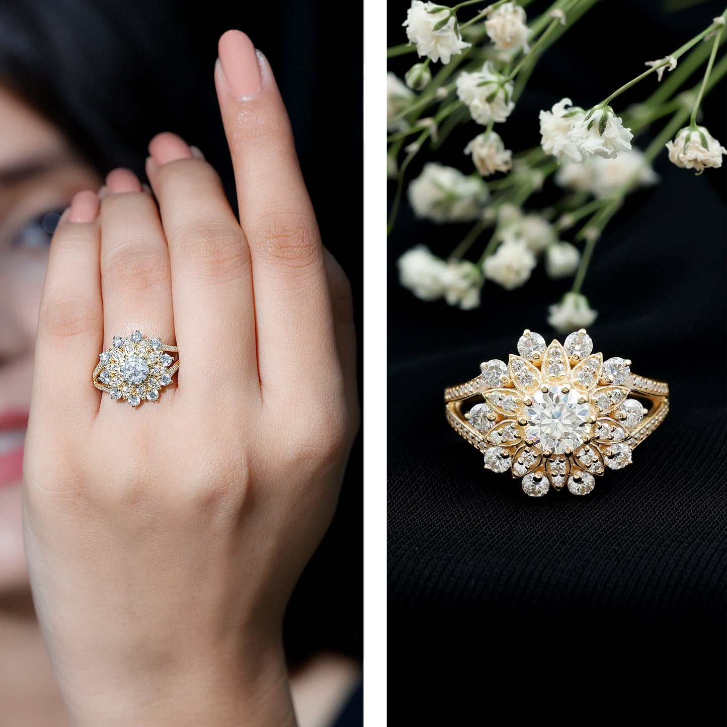 Certified Moissanite Statement Flower Engagement Ring