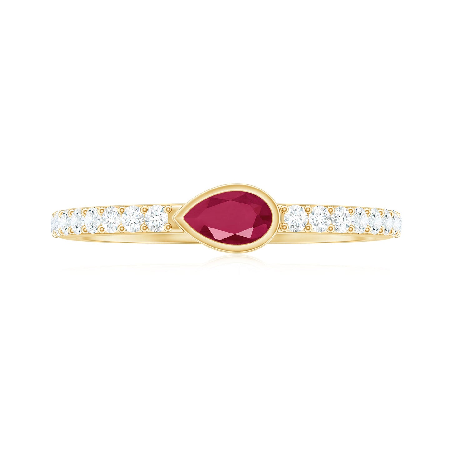 East West Style Pear Shape Ruby Promise Ring with Diamond