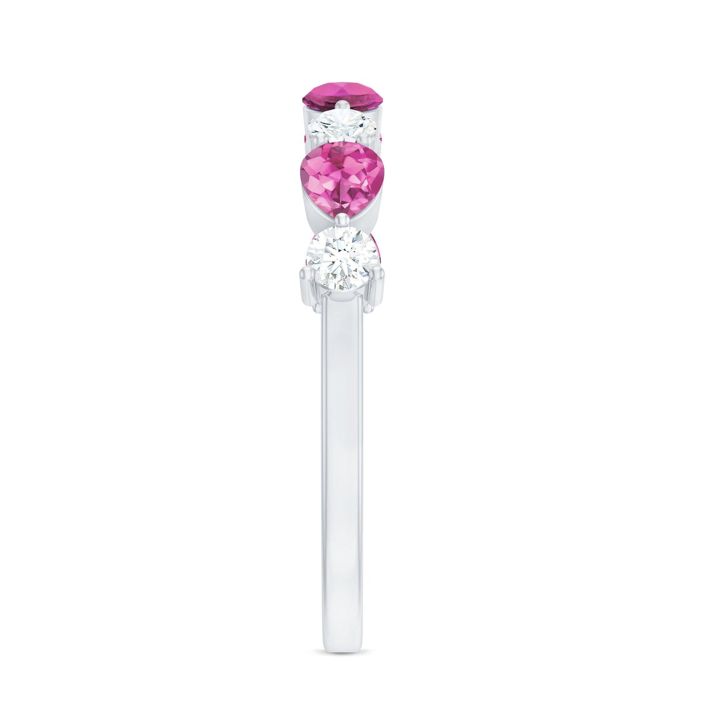 Natural Pink Tourmaline and Diamond Wedding Band For Her