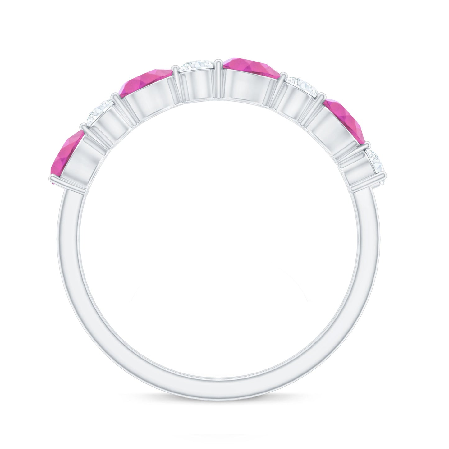 Natural Pink Tourmaline and Diamond Wedding Band For Her