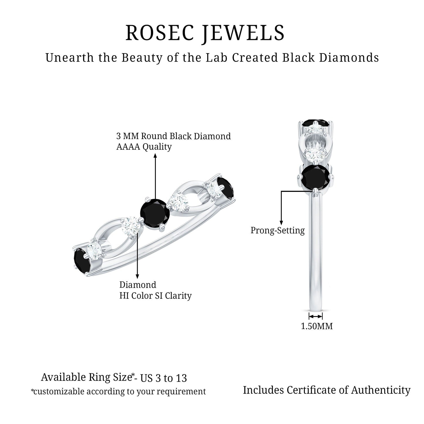 Certified Lab Grown Black and White Diamond Promise Ring
