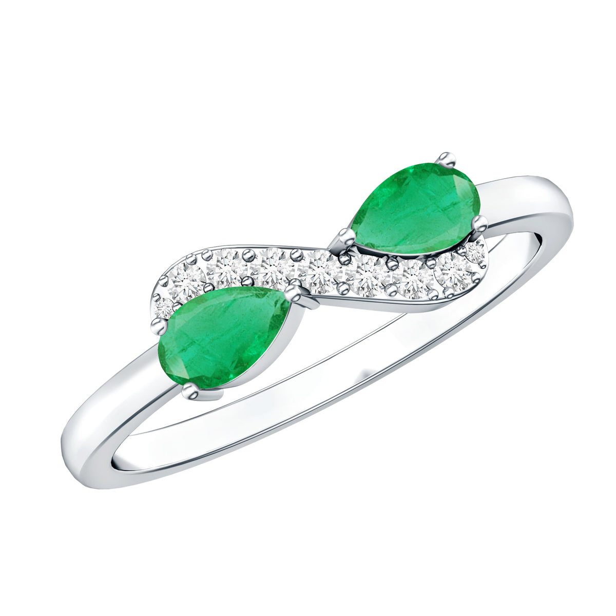 Natural Pear Emerald and Diamond Infinity Promise Ring