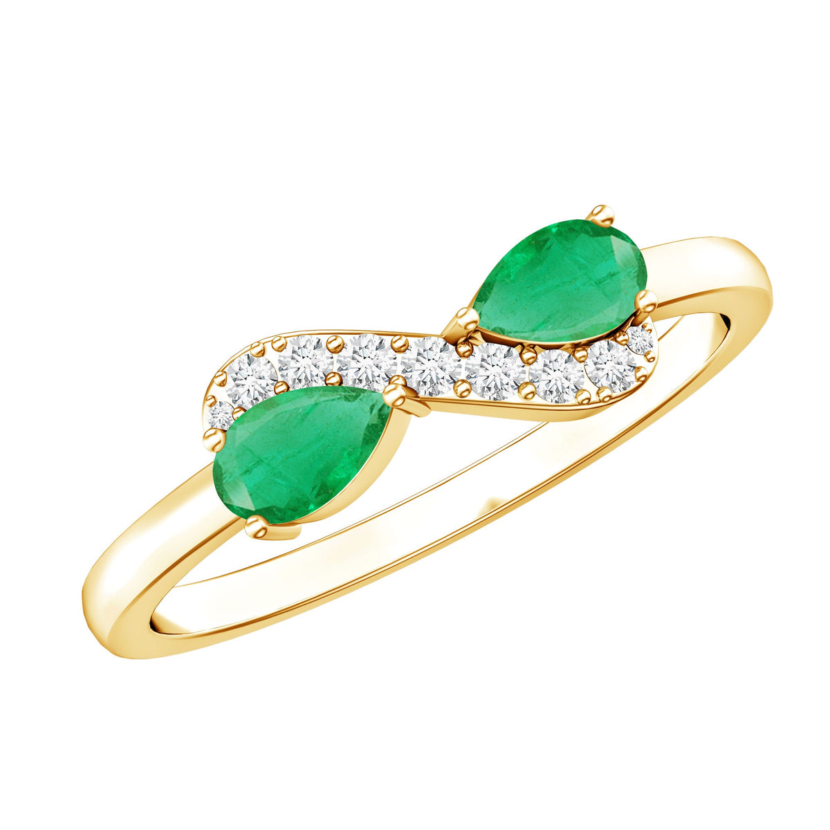 Natural Pear Emerald and Diamond Infinity Promise Ring