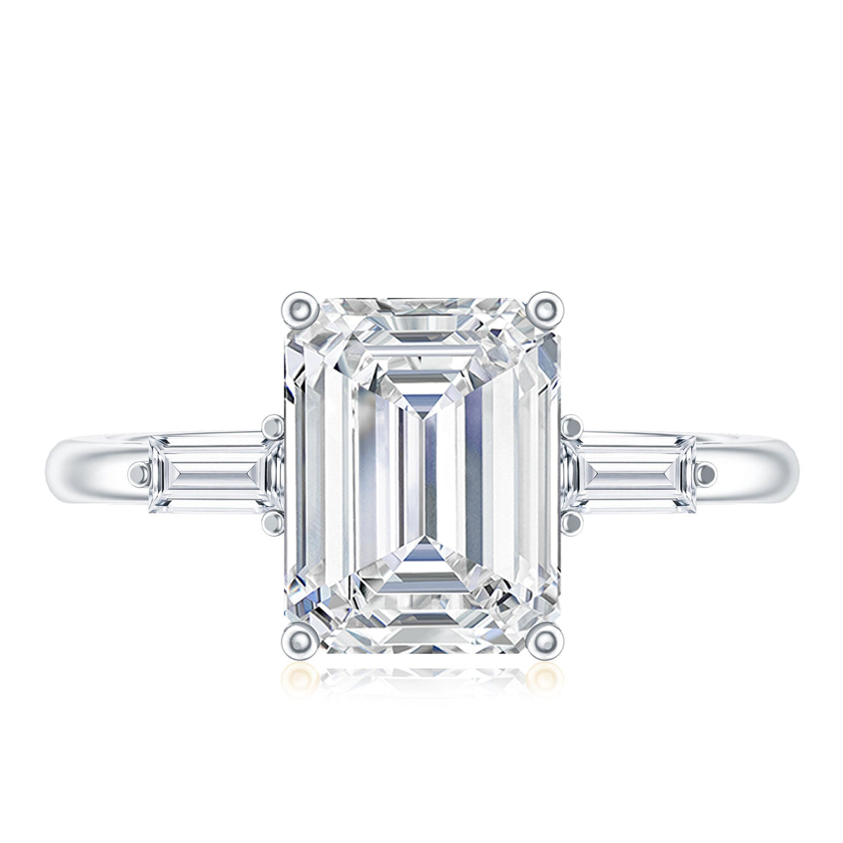 Solitaire Moissanite Emerald Cut Engagement Ring with Certificate