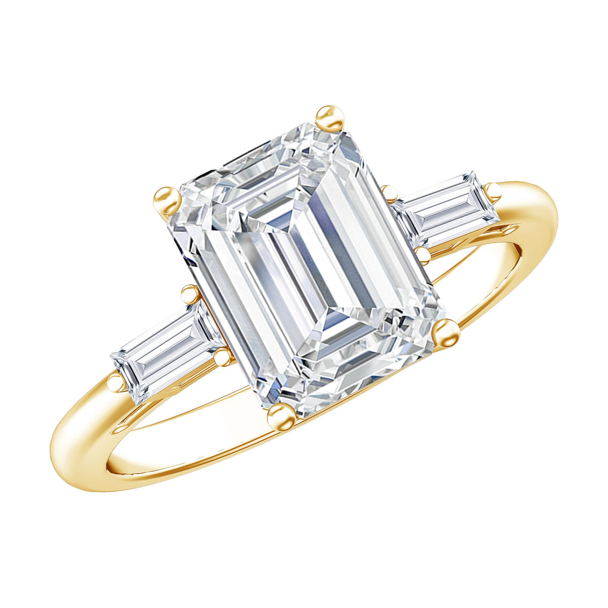 Solitaire Moissanite Emerald Cut Engagement Ring with Certificate