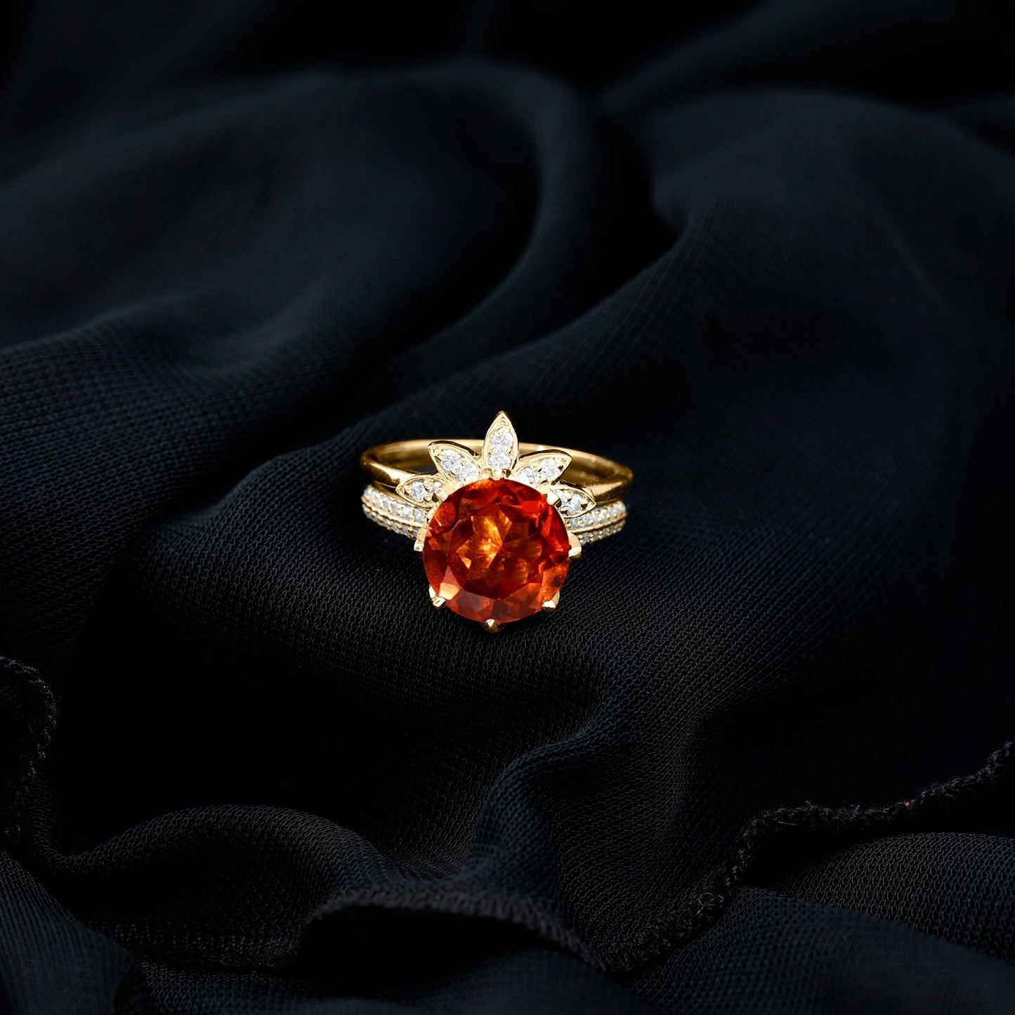Nature Inspired 4.5 Carat Lab Grown Orange Sapphire Engagement Ring with Enhancer