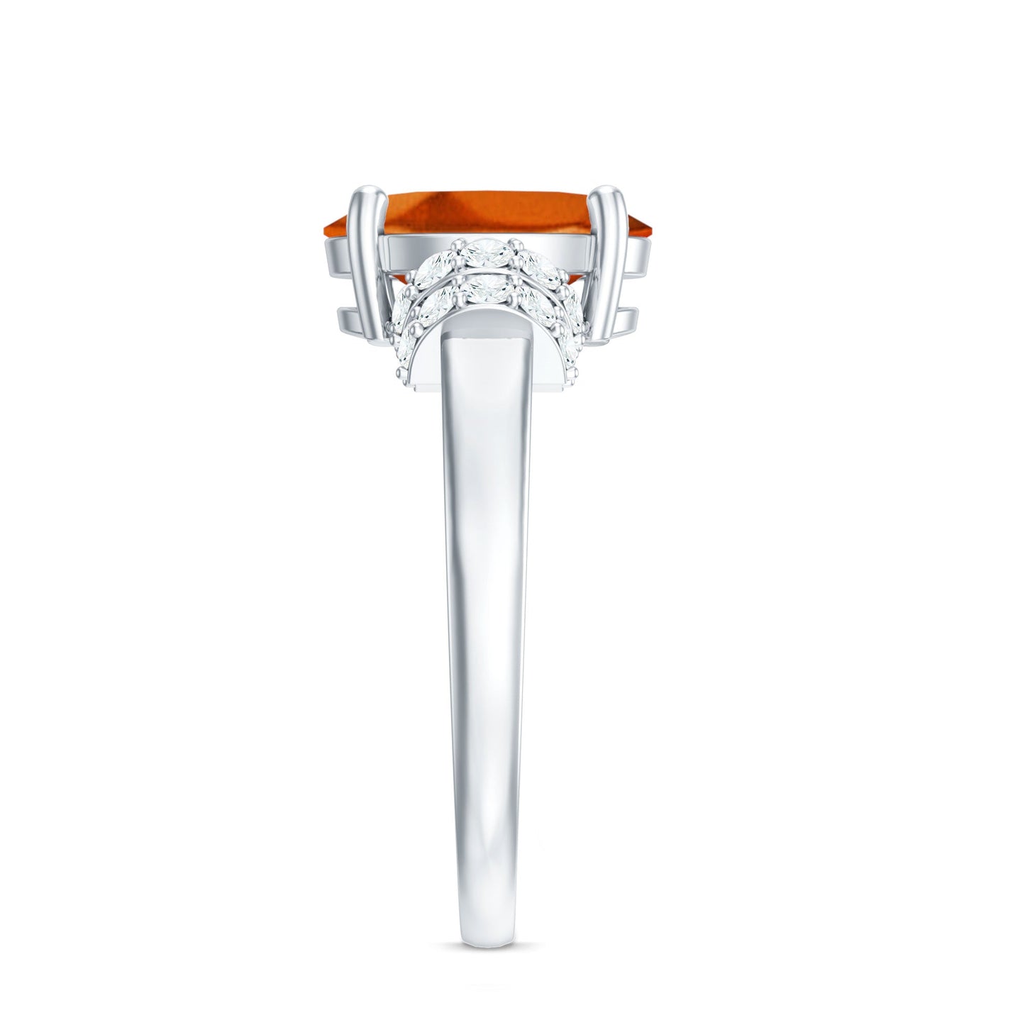 4 Carat Oval Lab Grown Orange Sapphire Engagement Ring with Diamond Side Stones