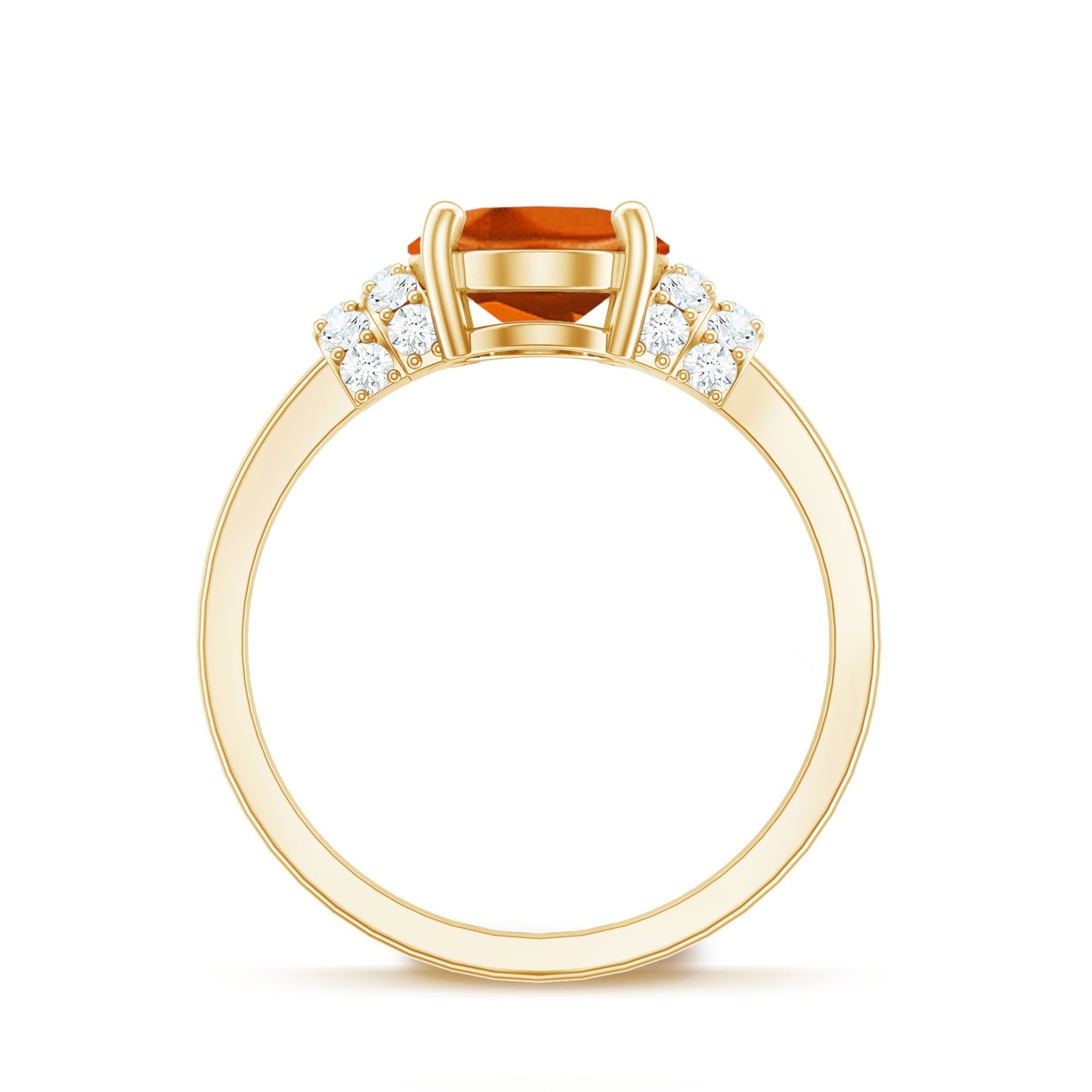 4 Carat Oval Lab Grown Orange Sapphire Engagement Ring with Diamond Side Stones