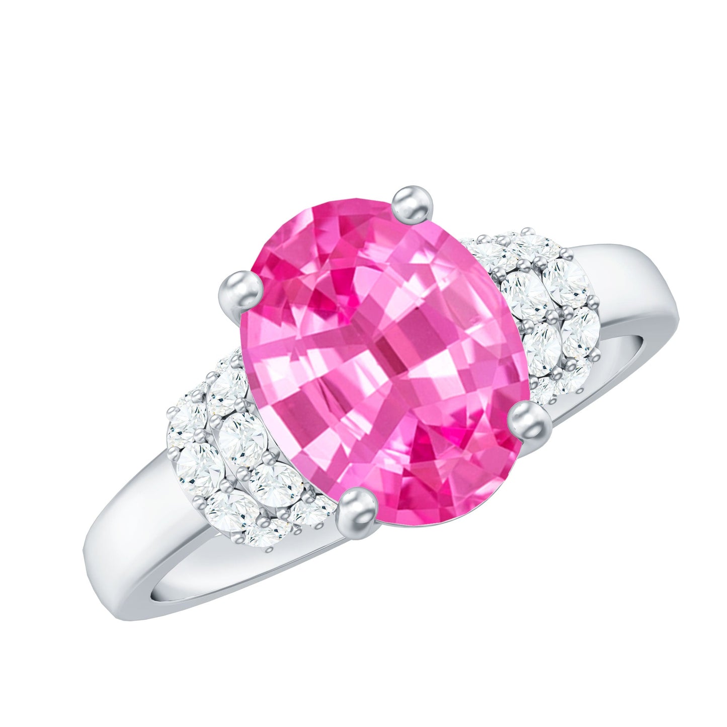 Created Pink Sapphire Oval Engagement Ring with Diamond Accent
