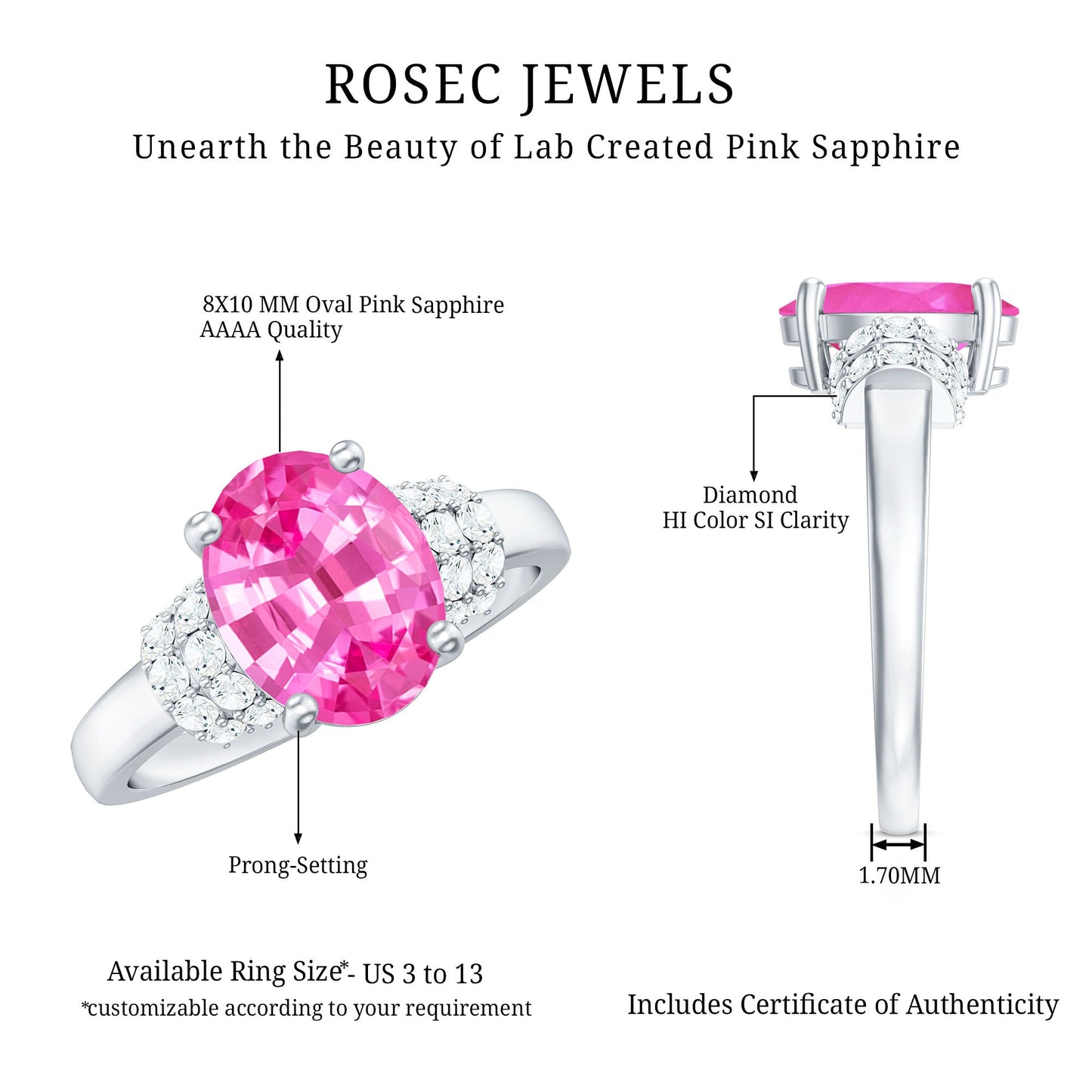 Created Pink Sapphire Oval Engagement Ring with Diamond Accent