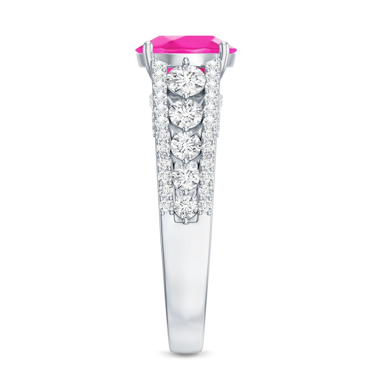 Created Pink Sapphire Engagement Ring with Moissanite Side Stones