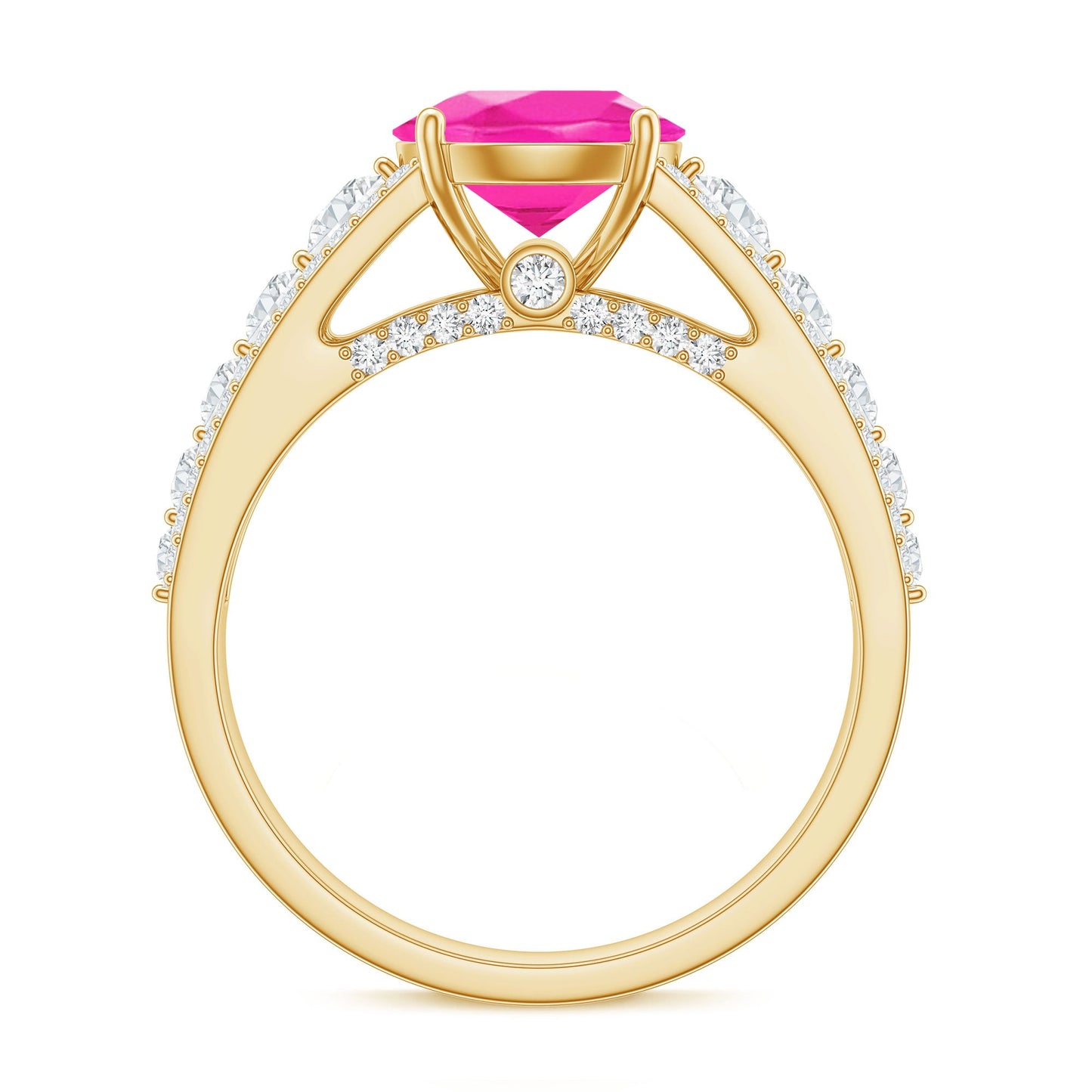 Created Pink Sapphire Engagement Ring with Moissanite Side Stones