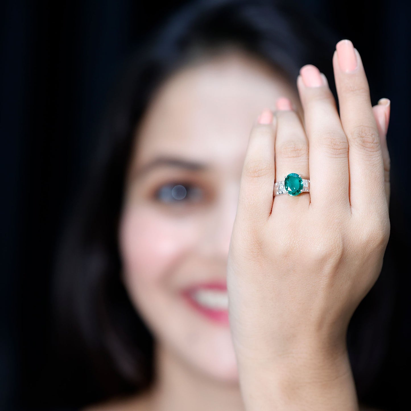 3 Carat Lab Grown Emerald Oval Engagement Ring with Diamond