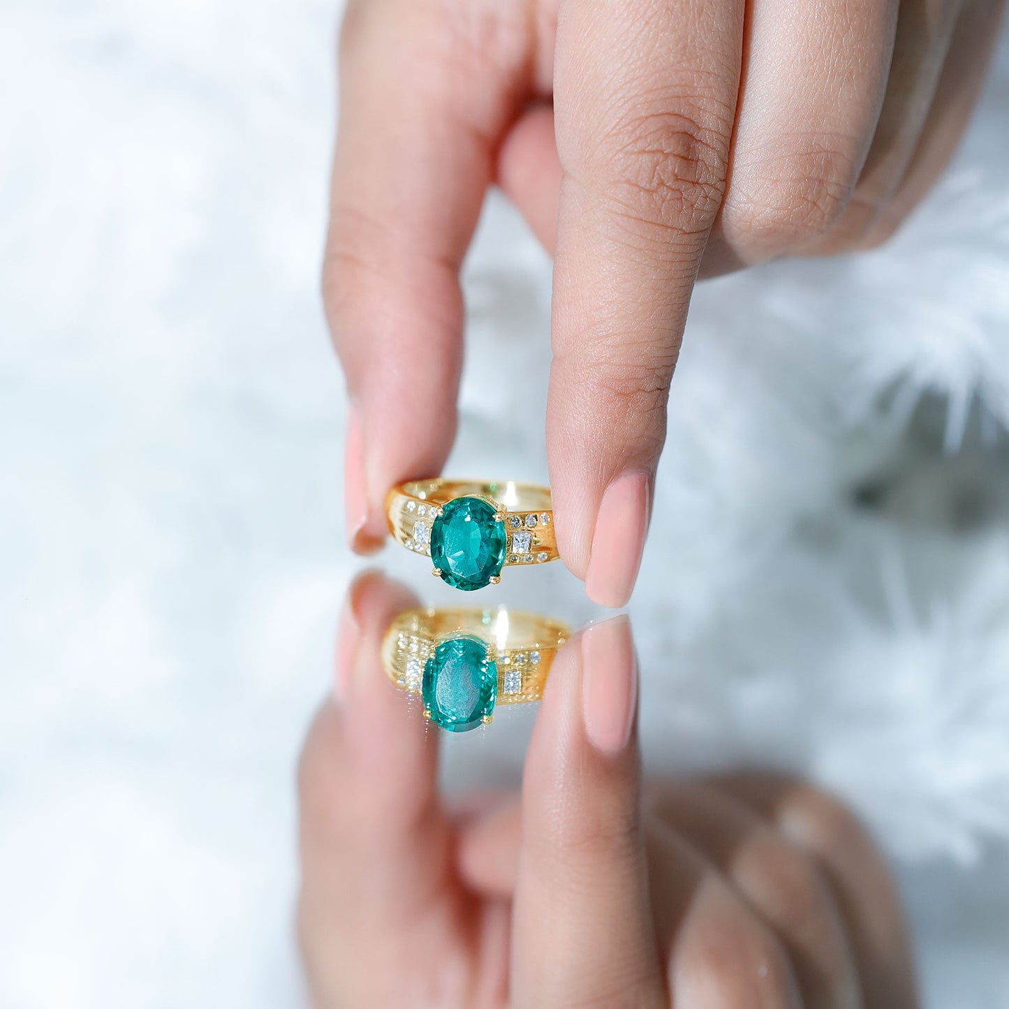 3 Carat Lab Grown Emerald Oval Engagement Ring with Diamond