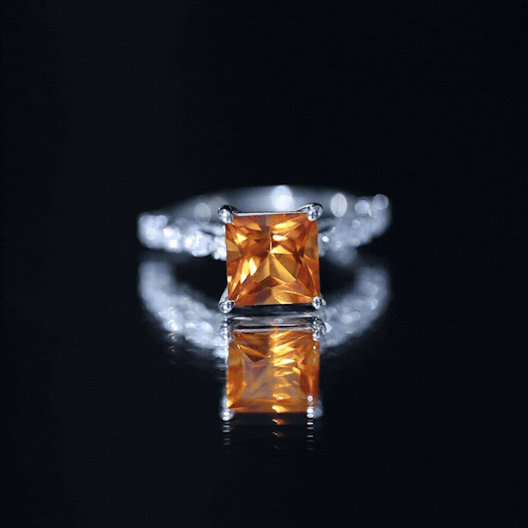2.75 Carat Lab Grown Orange Sapphire Princess Cut Engagement Ring with Side Stones