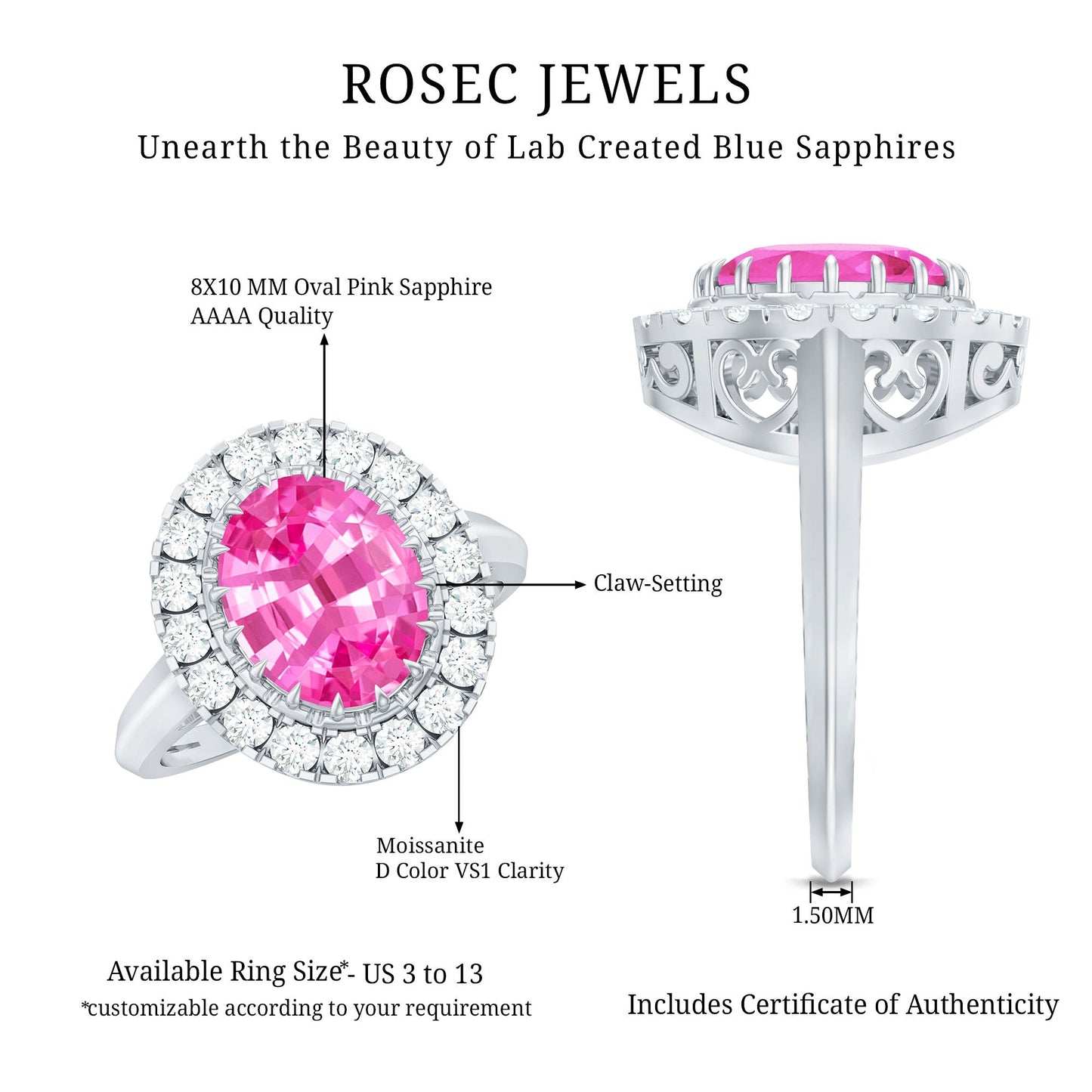 4 Carat Lab Grown Pink Sapphire Cocktail Engagement Ring with Diamond Halo