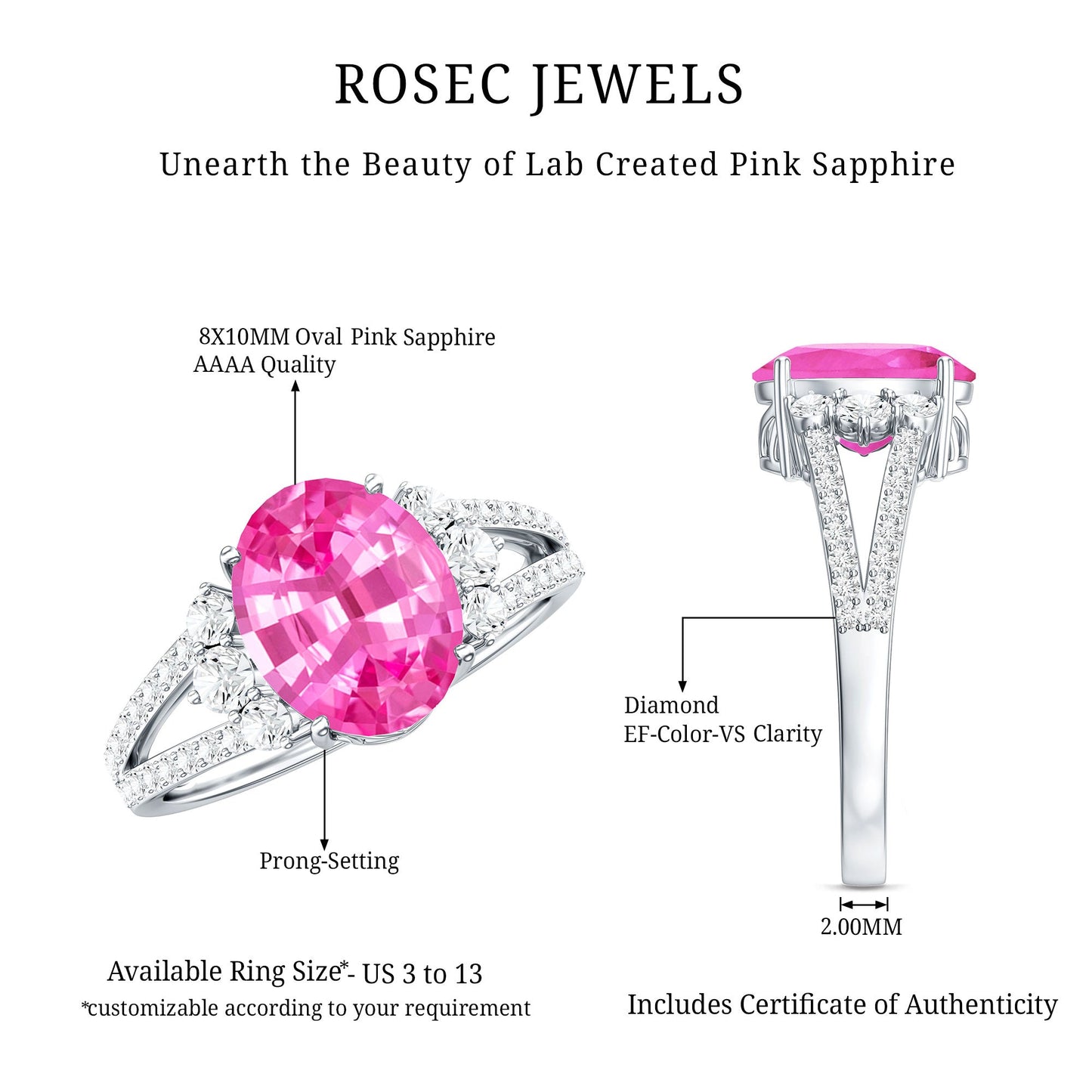 Certified 4 Carat Lab Created Pink Sapphire Oval Engagement Ring With Diamond