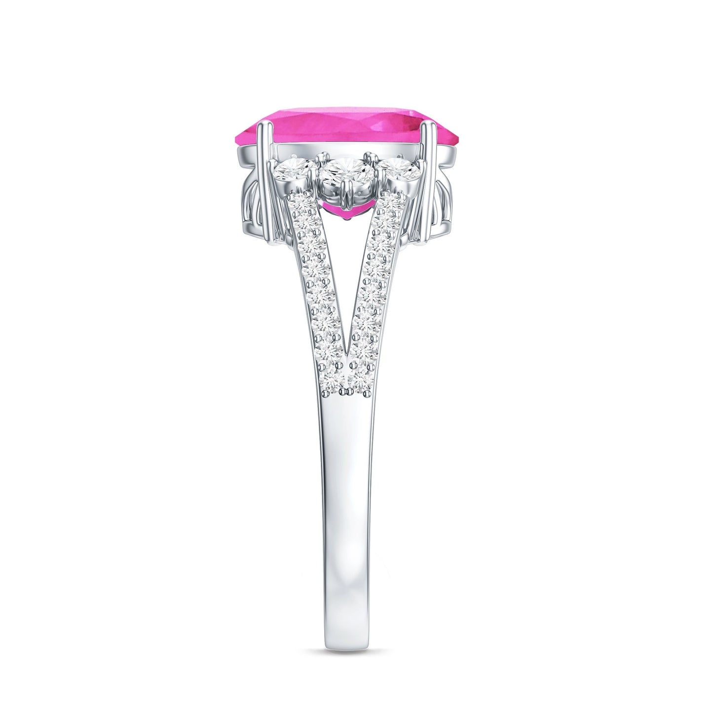 Certified 4 Carat Lab Created Pink Sapphire Oval Engagement Ring With Diamond
