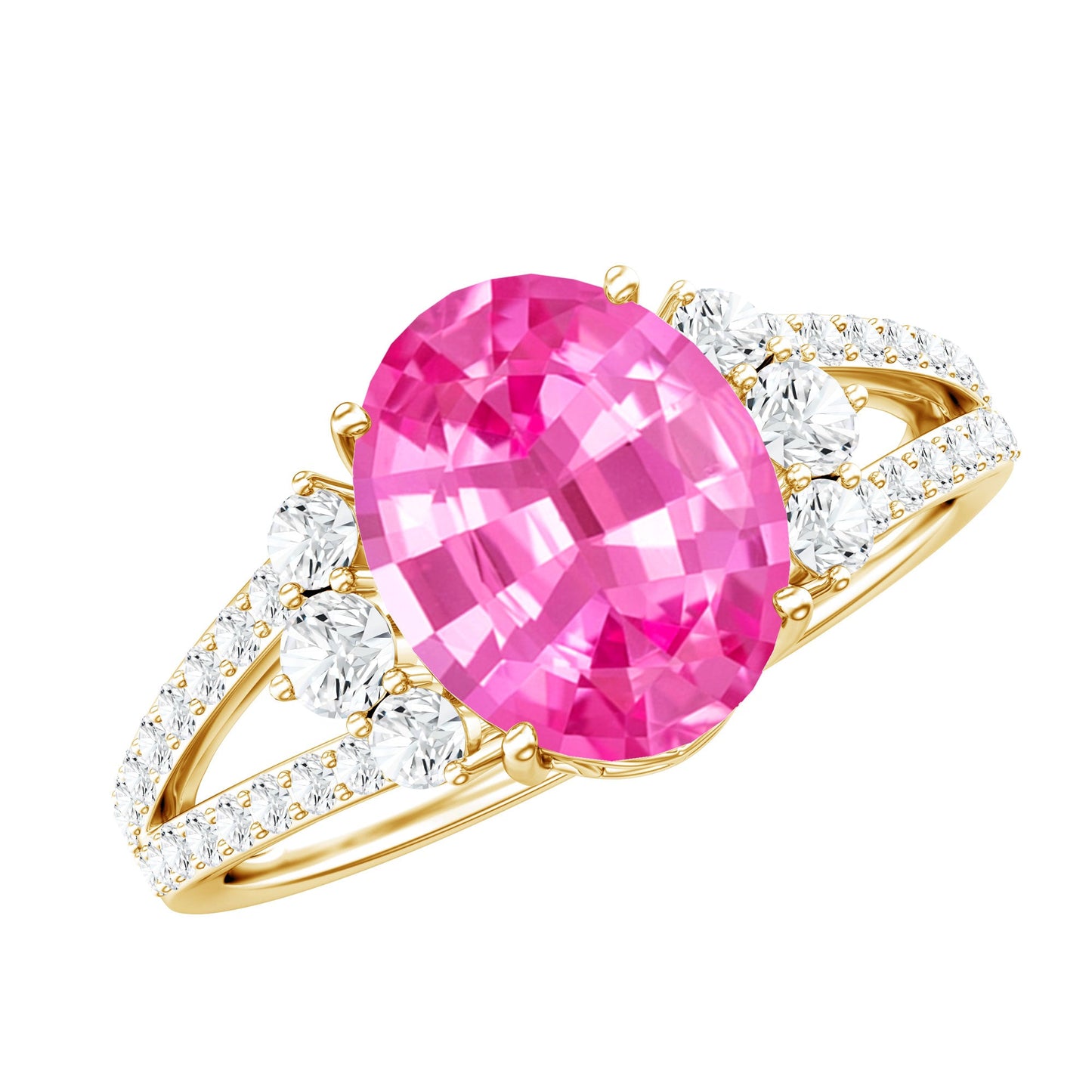 Certified 4 Carat Lab Created Pink Sapphire Oval Engagement Ring With Diamond