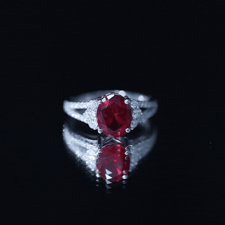 Certified 4 Carat Lab Grown Ruby Oval Engagement Ring With Diamond
