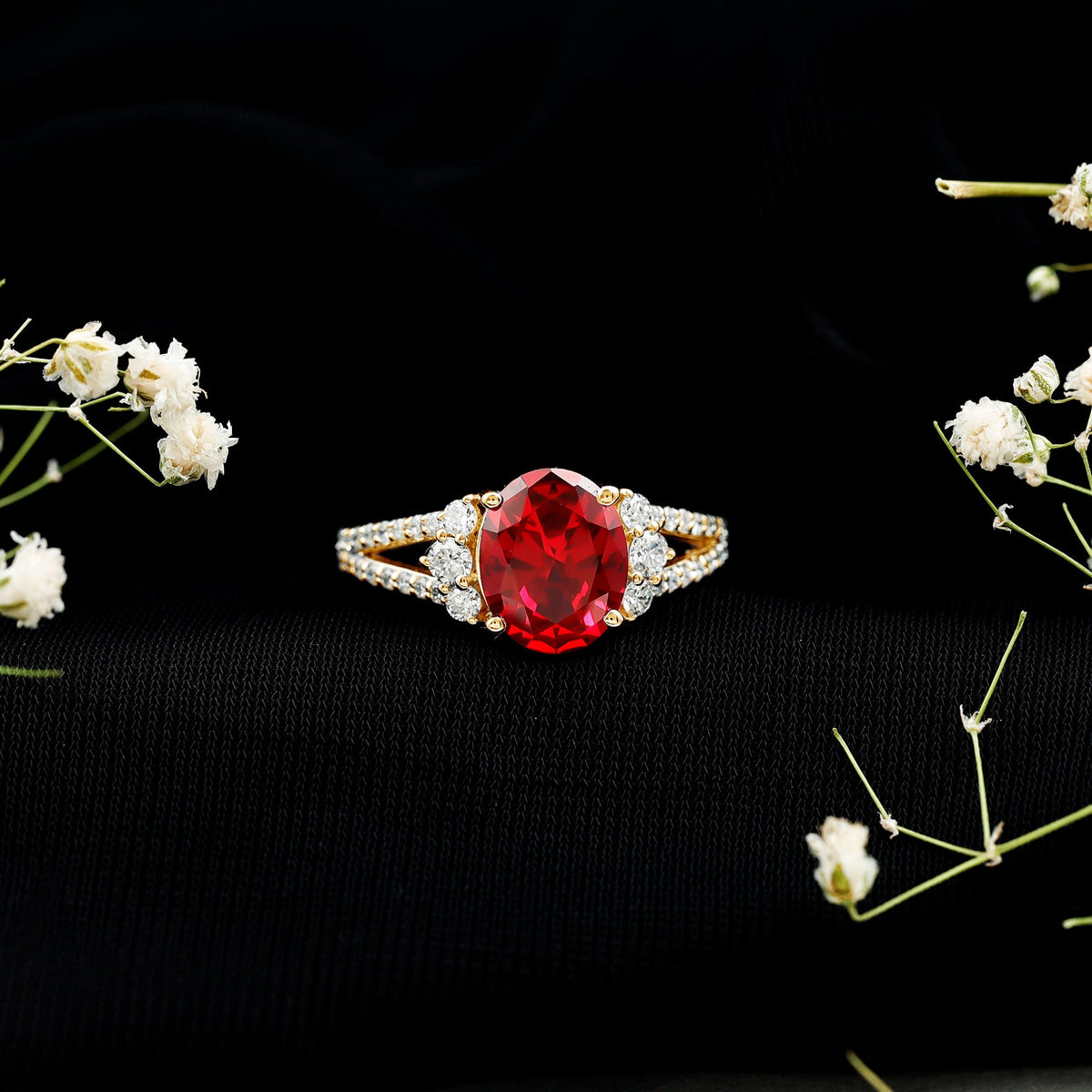 Certified 4 Carat Lab Grown Ruby Oval Engagement Ring With Diamond