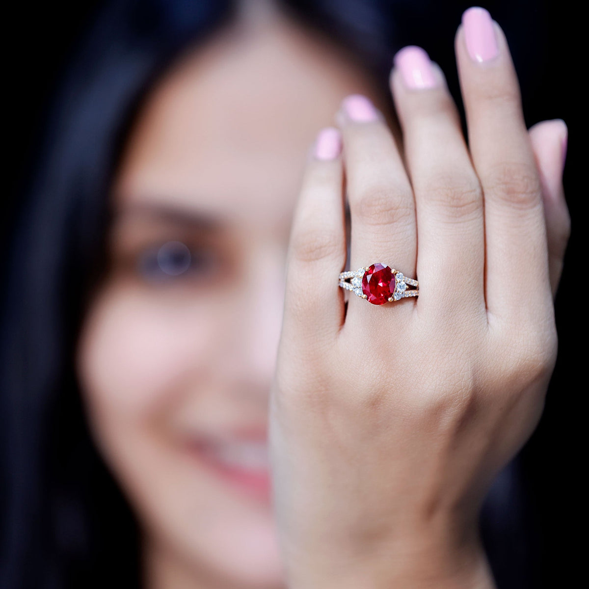 Certified 4 Carat Lab Grown Ruby Oval Engagement Ring With Diamond