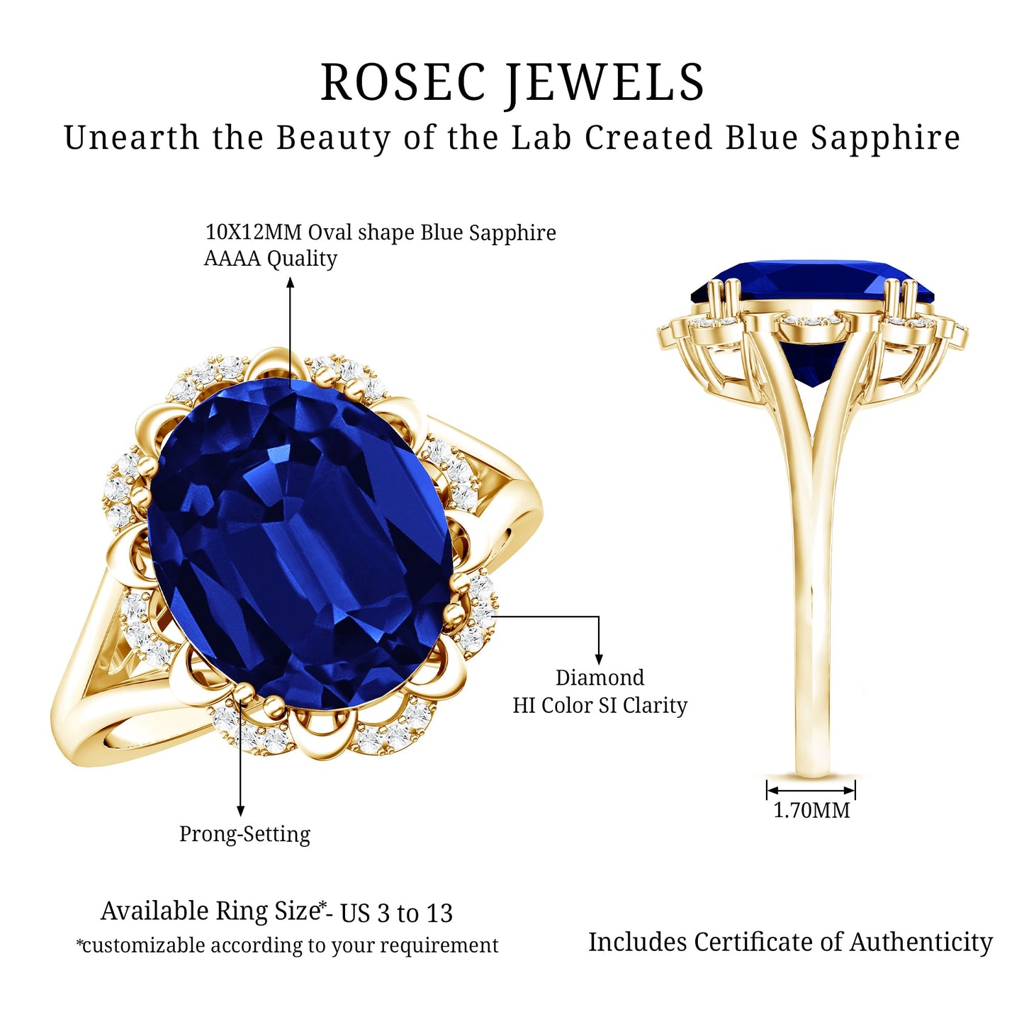 Certified 6 Carat Oval Lab Grown Blue Sapphire Retro Engagement Ring with Diamond