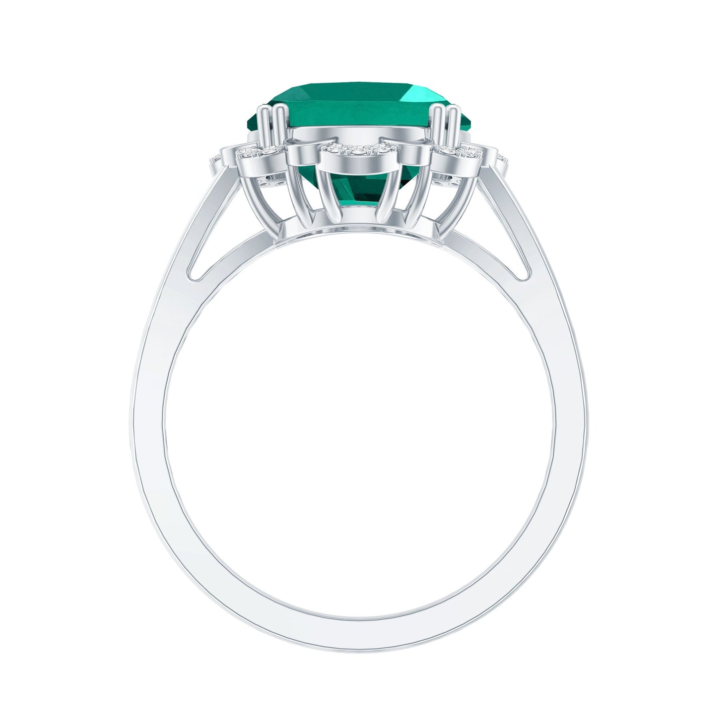 Vintage Looking 5 Carat Lab Created Emerald Engagement Ring with Diamond