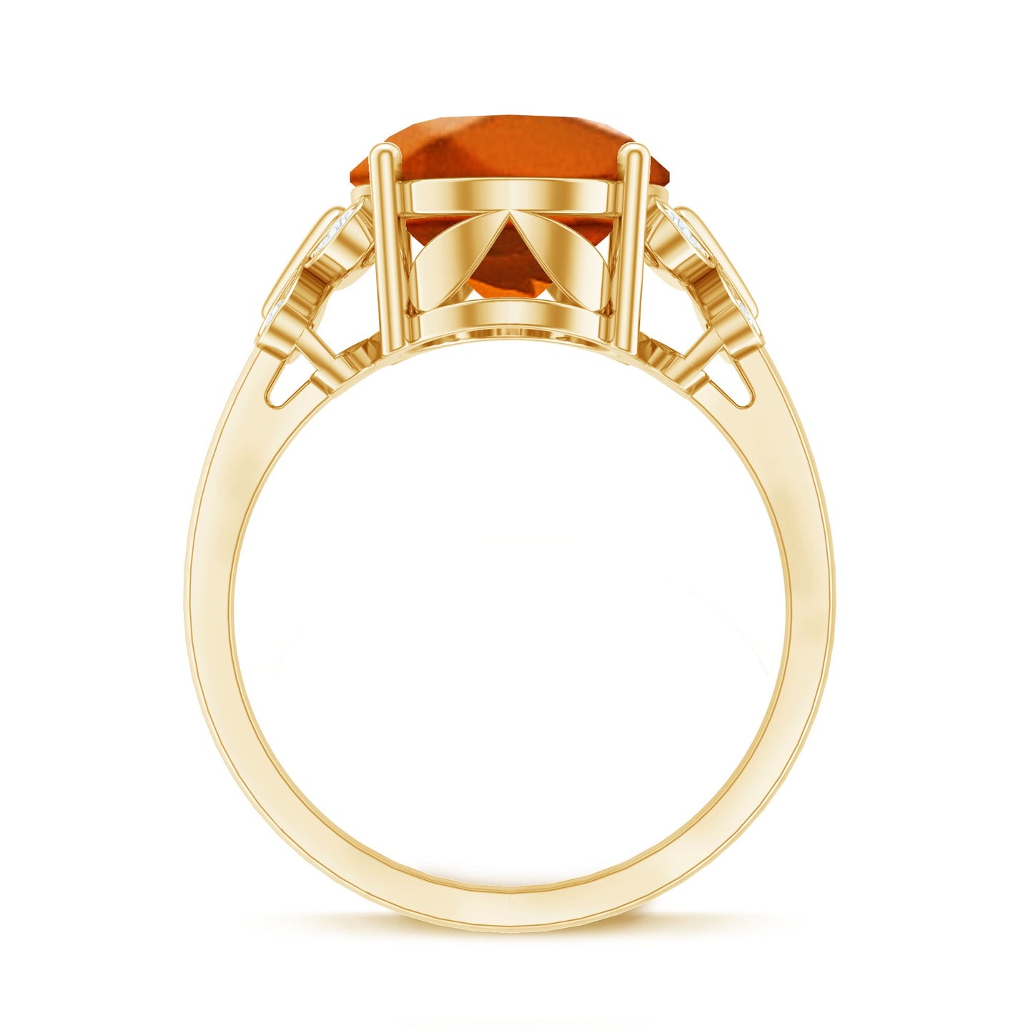 6 Carat Lab Grown Orange Sapphire Oval Engagement Ring with Diamond Butterfly