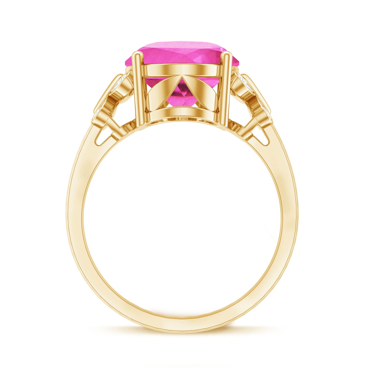 Created Pink Sapphire Oval Engagement Ring with Diamond