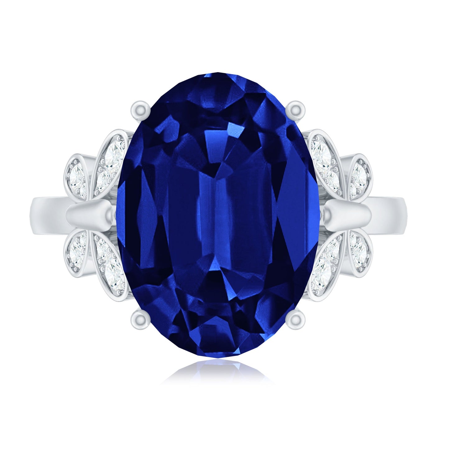 Certified Oval 6 Carat Lab Grown Blue Sapphire Statement Engagement Ring with Diamond