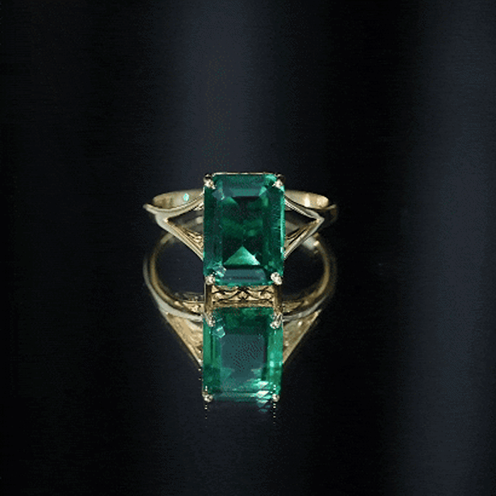 8 Carat Lab Grown Emerald Engagement Ring in Yellow Gold Plated Silver