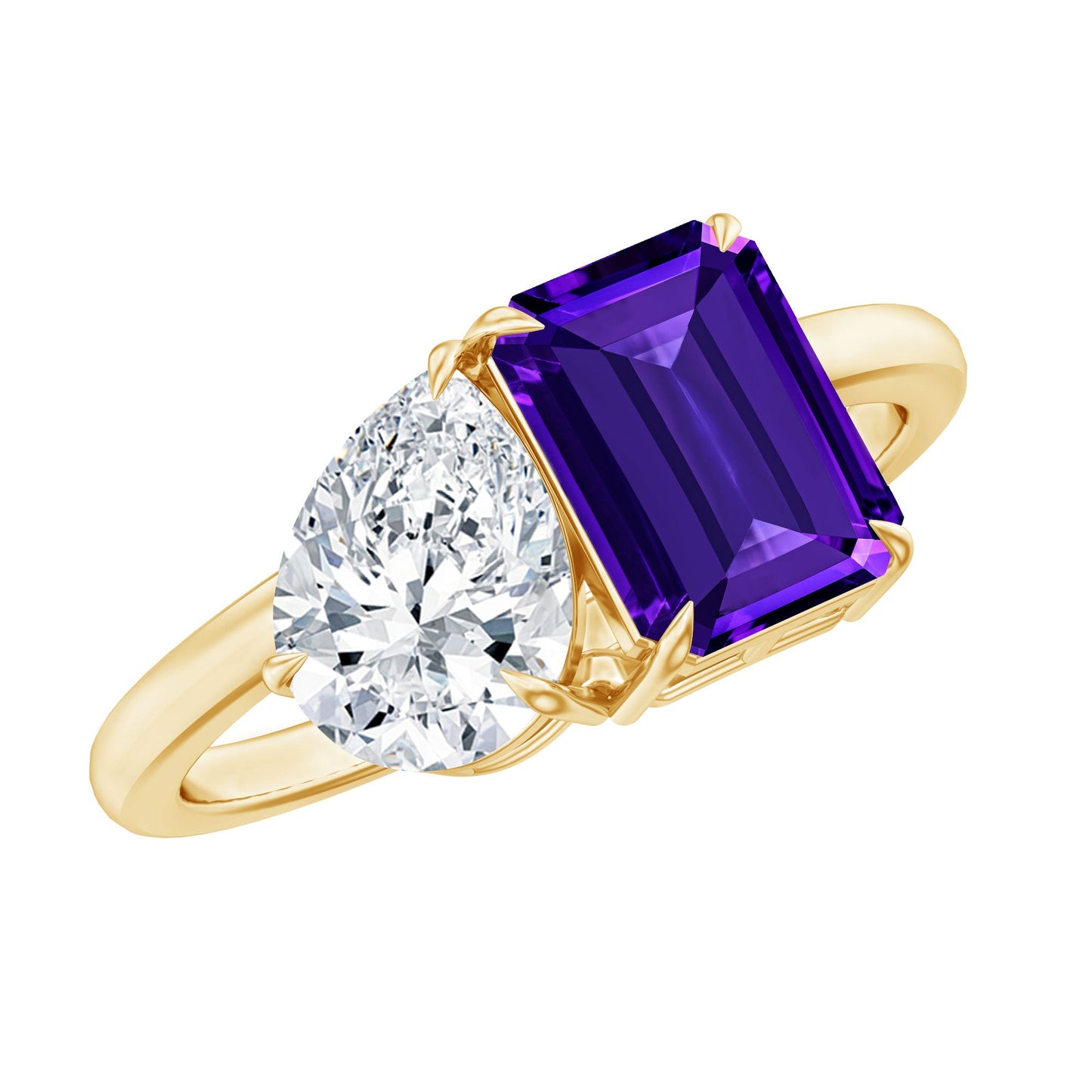 Certified Real Amethyst Toi Et Moi Engagement Ring with Moissanite