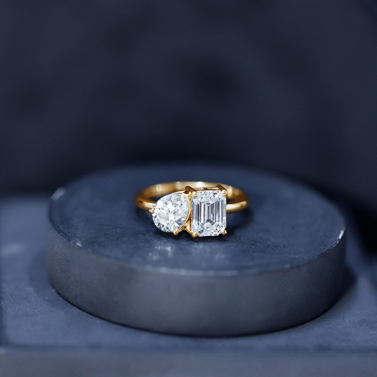 Pear and Emerald Cut Moissanite Toi Et Moi Engagement Ring