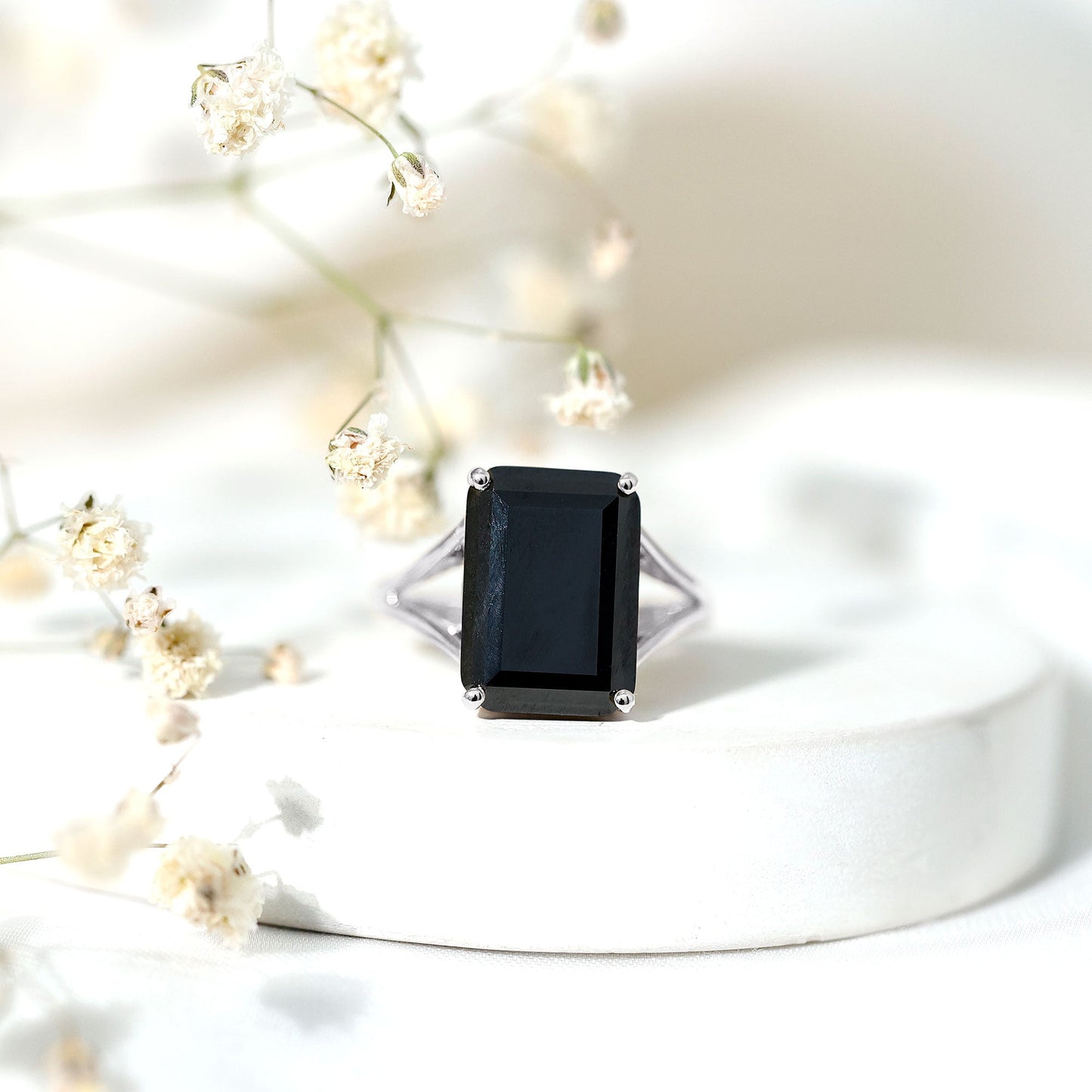9 Carat Solitaire Lab Grown Black Diamond Emerald Cut Engagement Ring